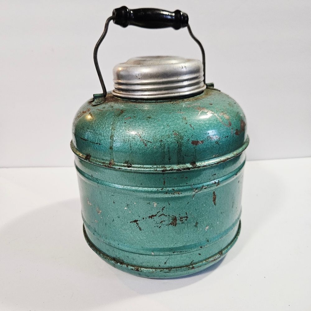Vintage Green Plymouth Gallon Ceramic Insulated Thermic Jug Thermos Screw Cap